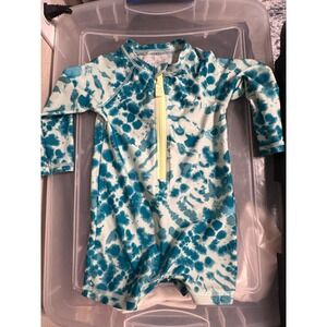 Cat & Jack 18M Baby Rash Guard Swimsuit‎ Blue White Tie Dye Long Sleeve
